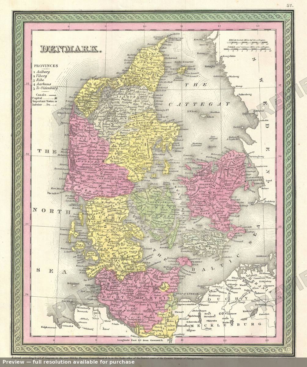 Antique map: Denmark, 1854, 1854