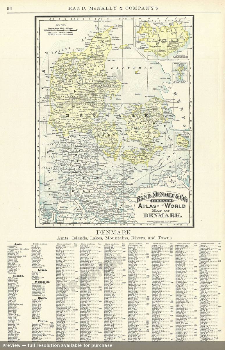 Antique map: Denmark, 1895