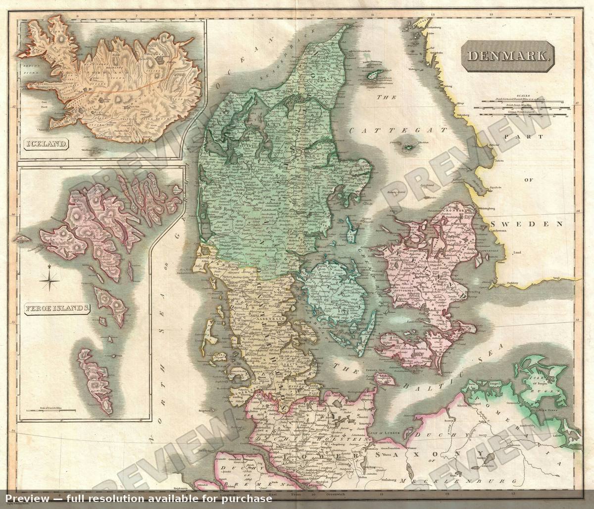 Antique map: Denmark, 1814