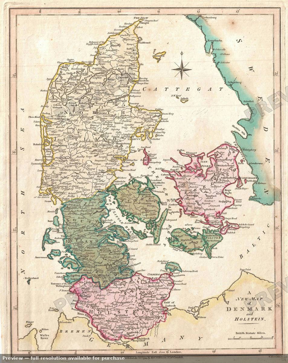 Antique map: Denmark, 1794