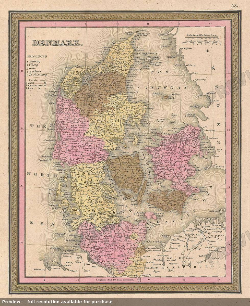 Antique map: Denmark 2, 1849