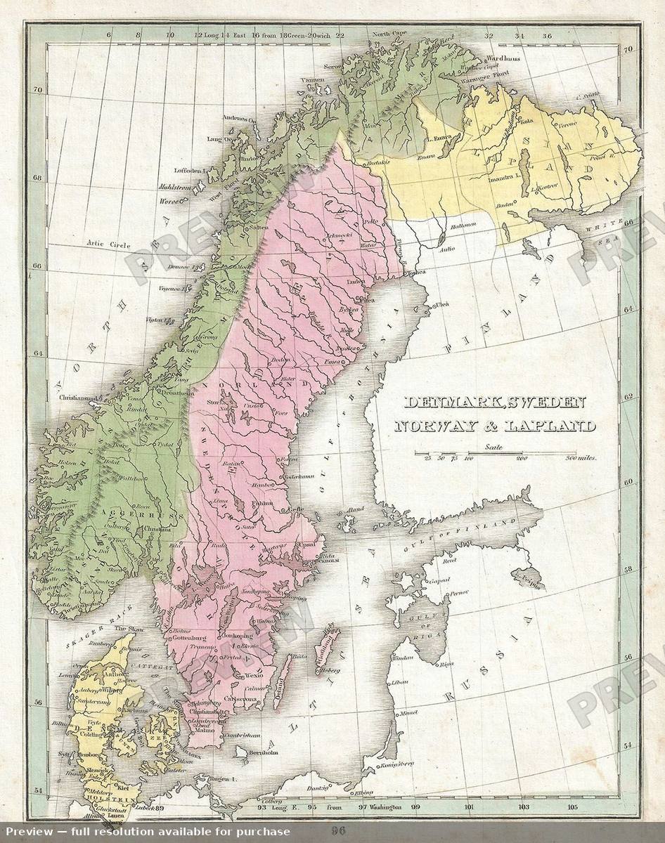 Antique map: Denmark Sweden Norway, 1835, 1835