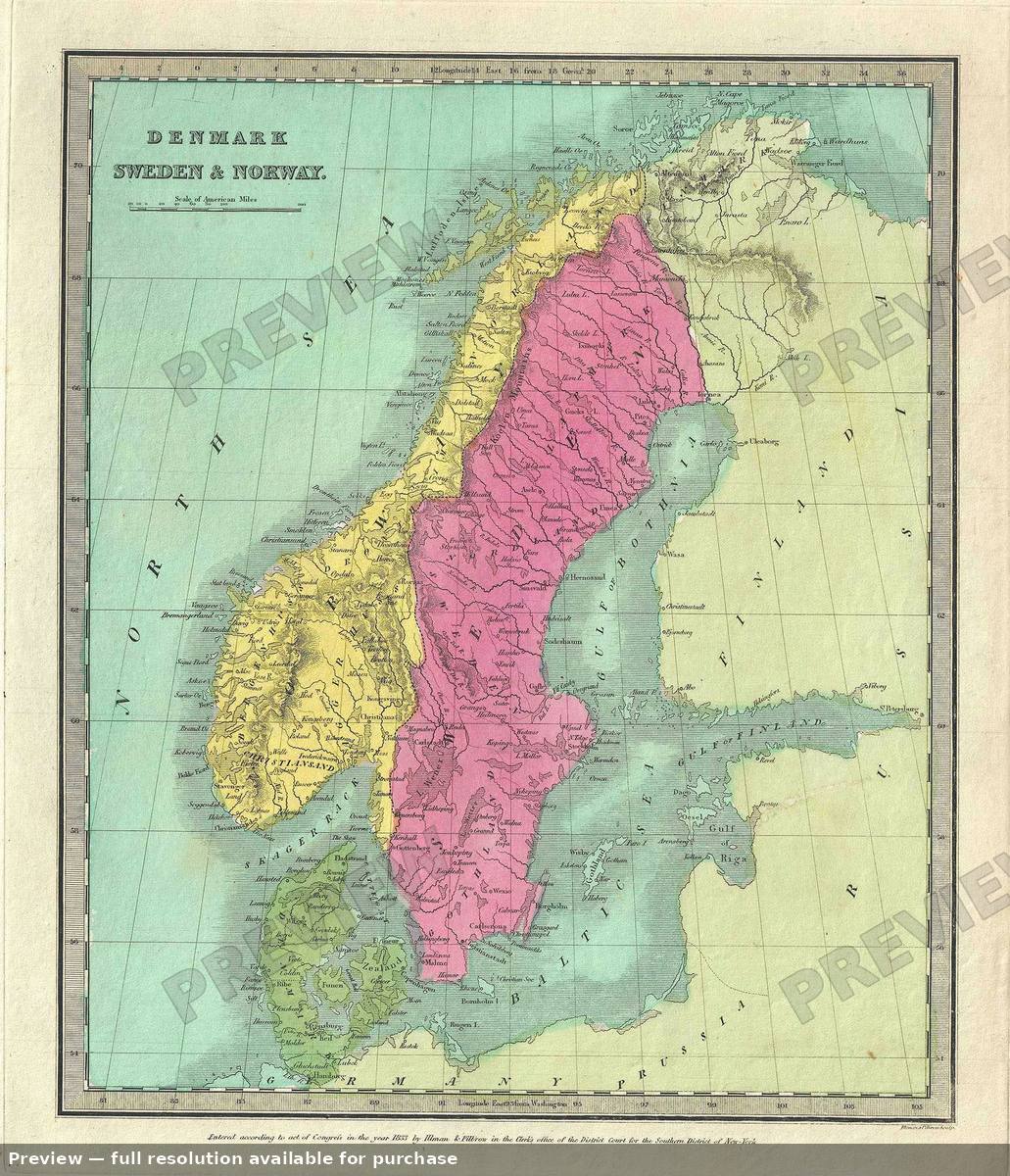 Antique map: Denmark Sweden Norway, 1835