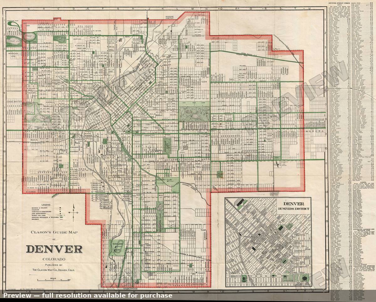 Antique map: Denver, 1919, 1919