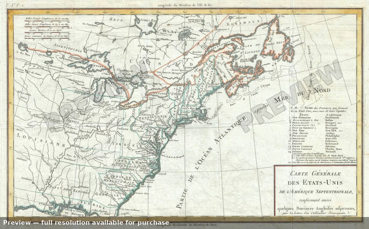 Antique map: Des Etats Unis, 1797
