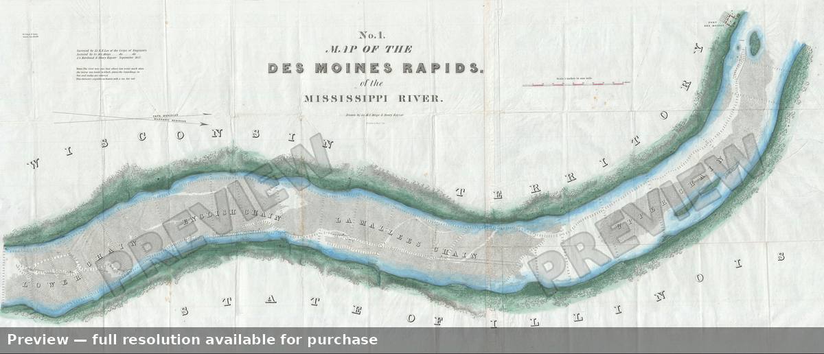 Antique map: Des Moines Rapids, 1837, 1837