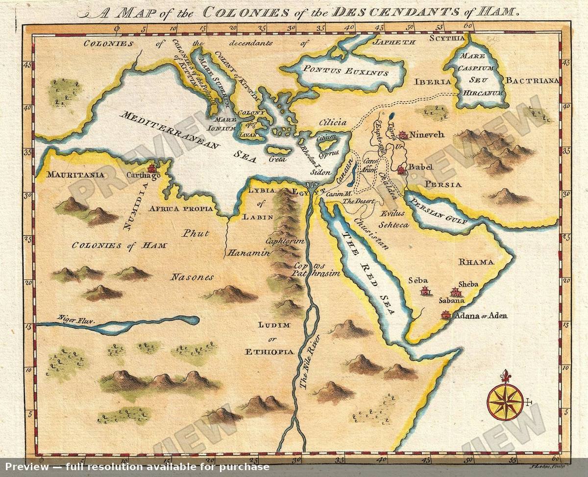Antique map: Descendants Ham, 1790, 1790