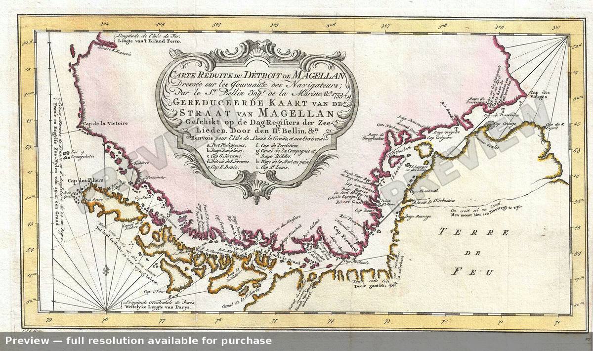 Antique map: Detroit De Magellan, 1753, 1753