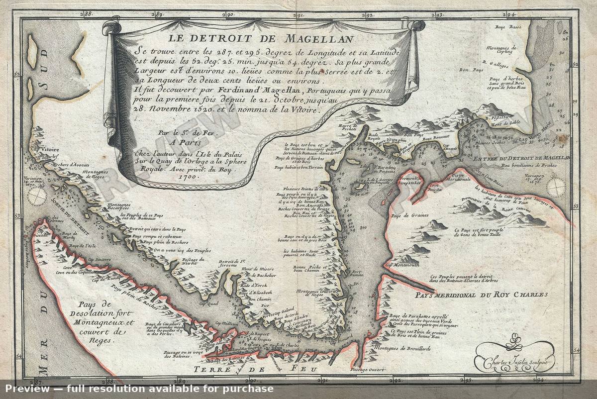 Antique map: Detroit De Magellan, 1700