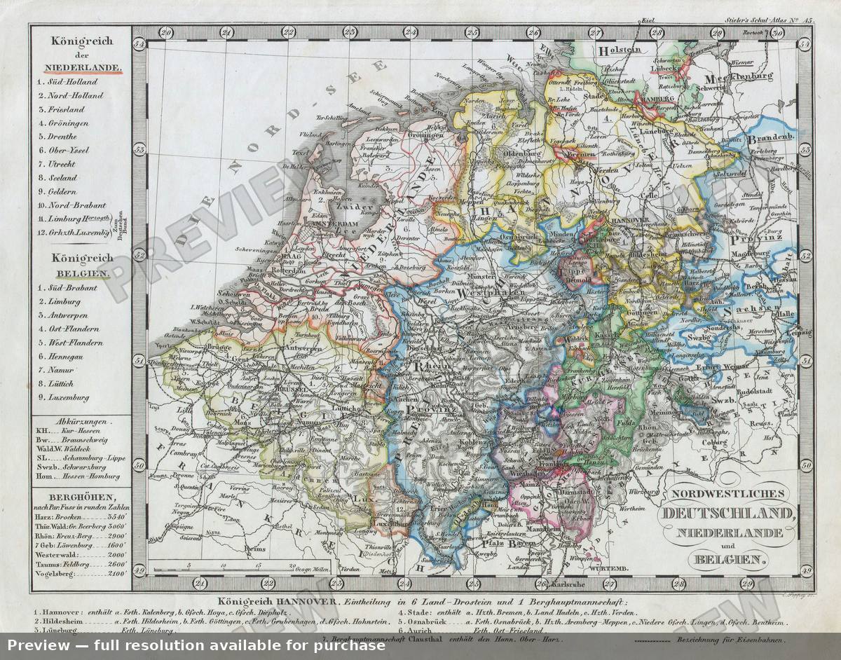 Antique map: Deut Niederlande, 1862, 1862