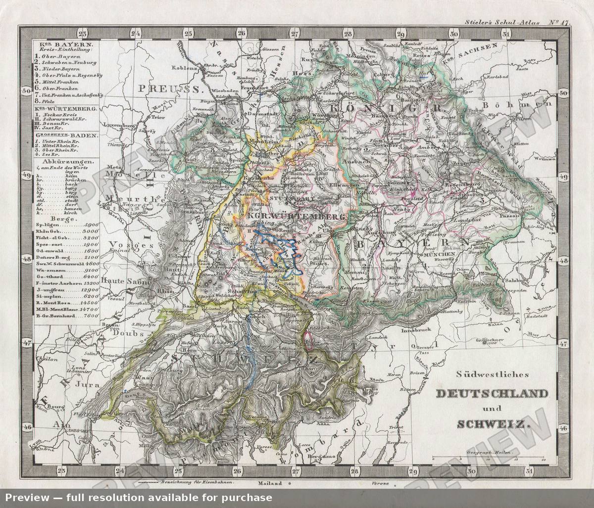Antique map: Deutchland Schweiz, 1862, 1862