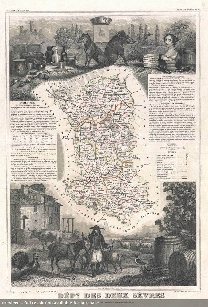 Antique map: Deux Sevres, 1852