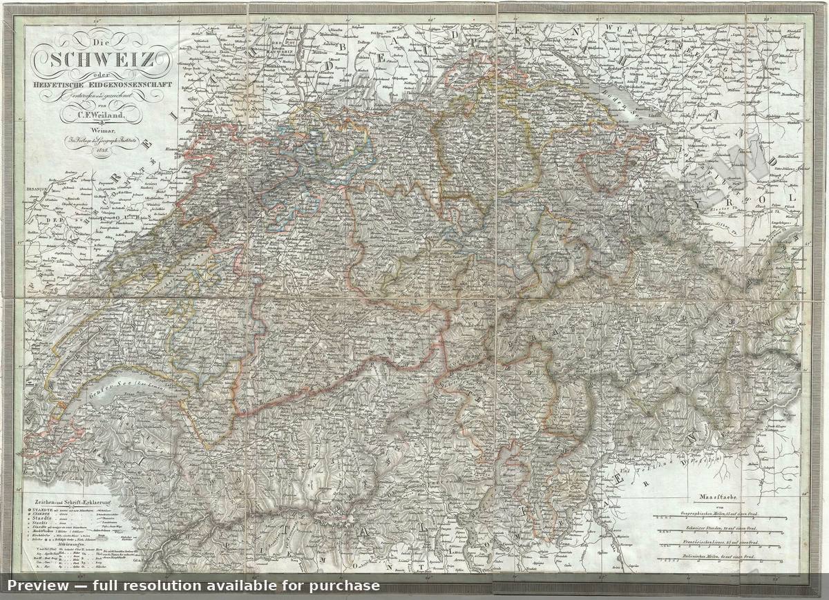 Antique map: Die Schweiz, 1828