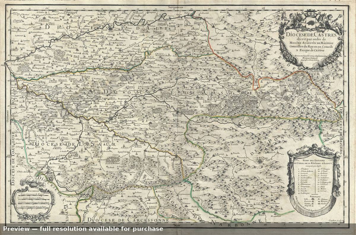 Antique map: Diocese De Castres, 1690