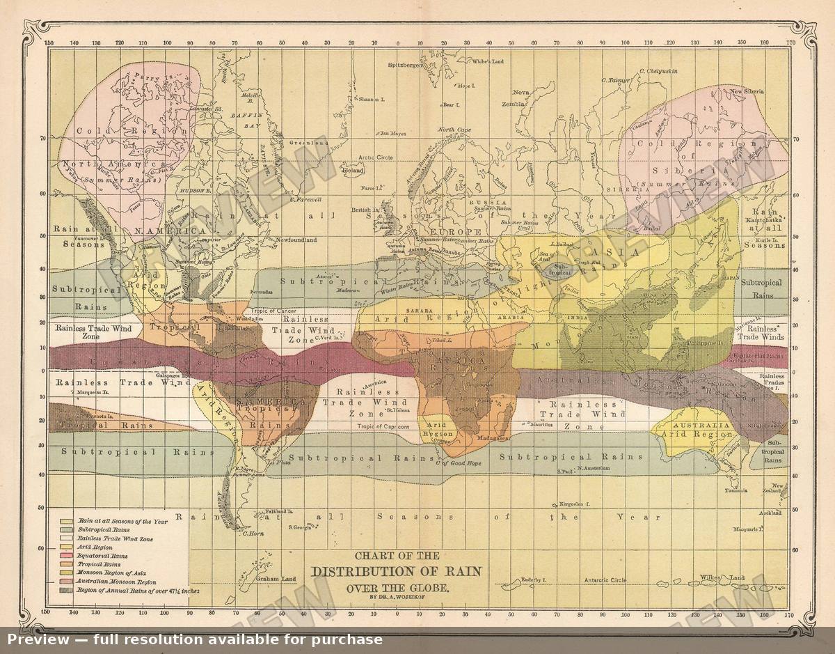 Antique map: Distribution Rain, 1874, 1874