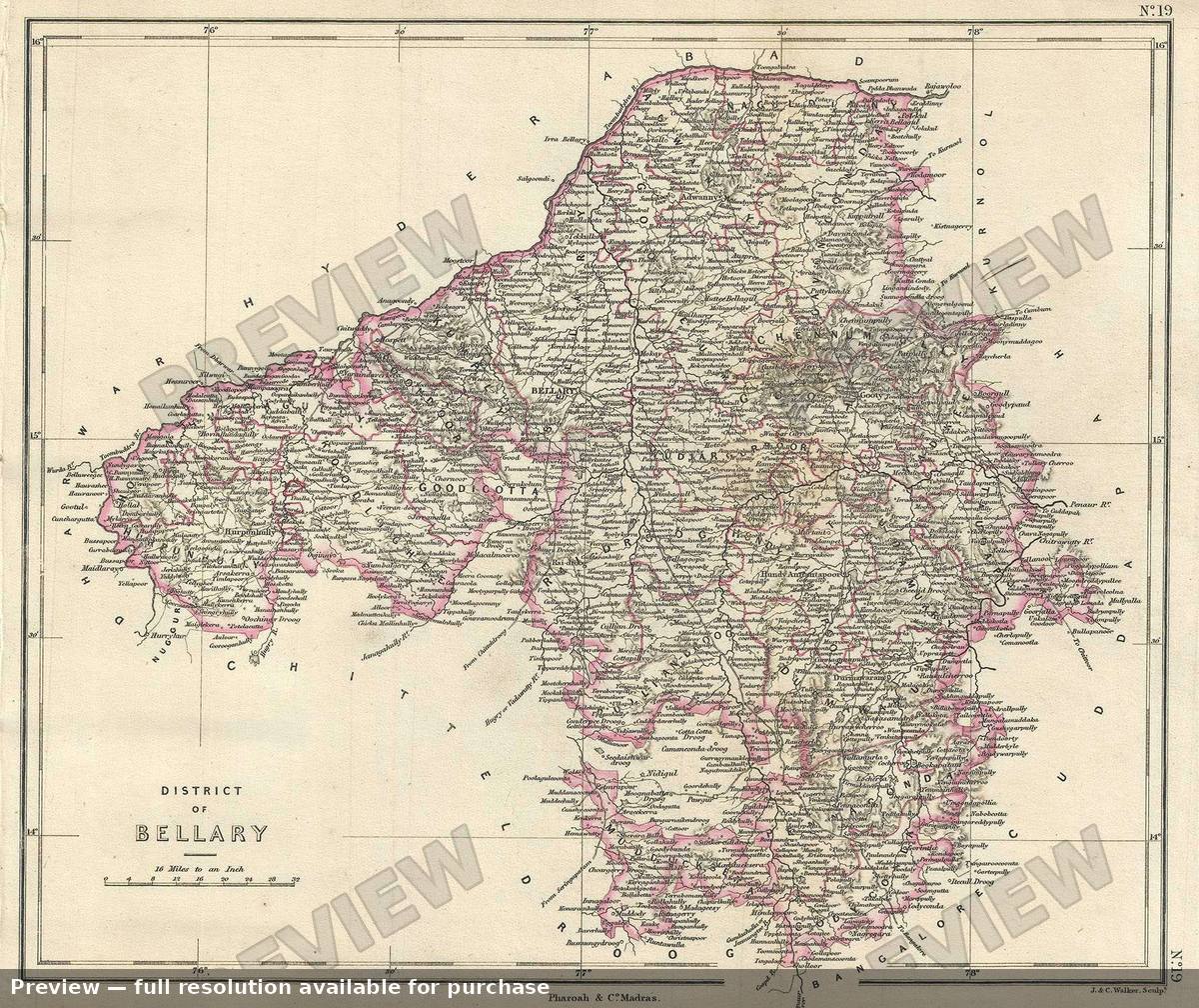 Antique map: District Bellary, 1854