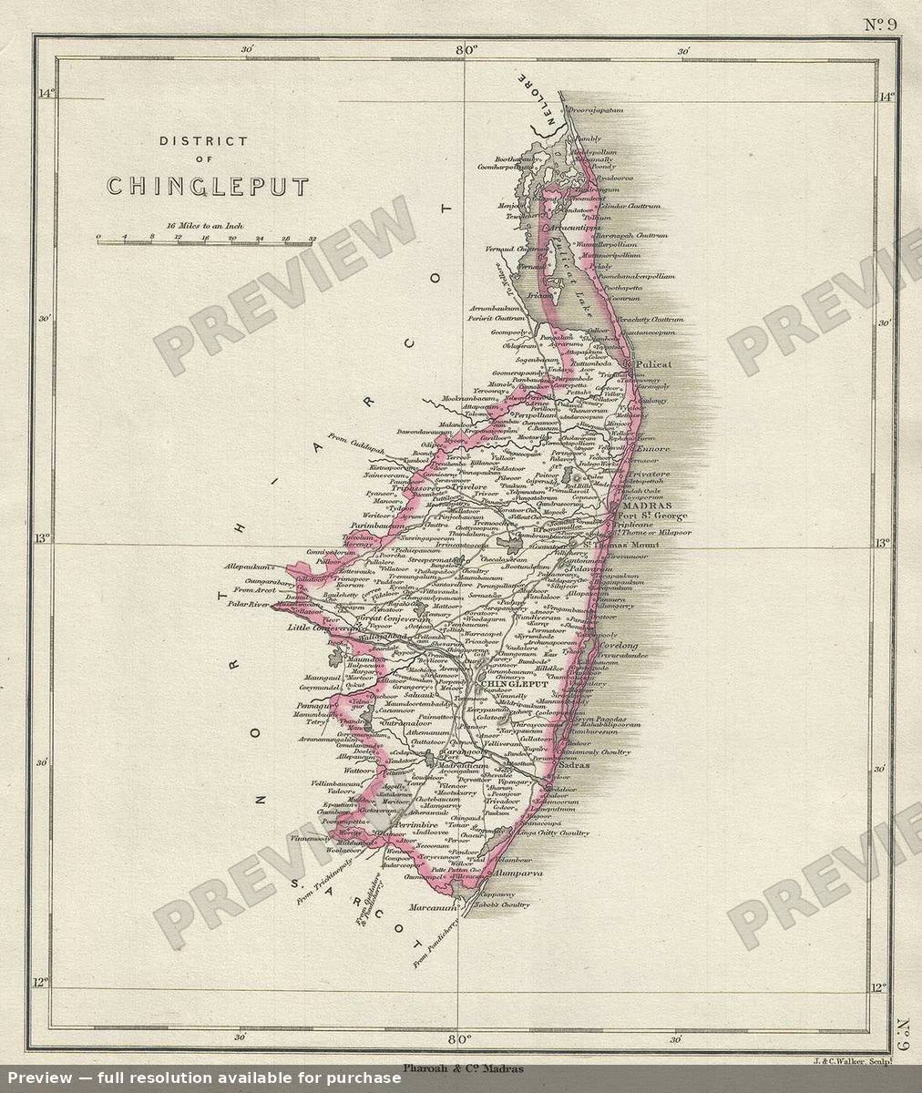 Antique map: District Chingleput, 1854