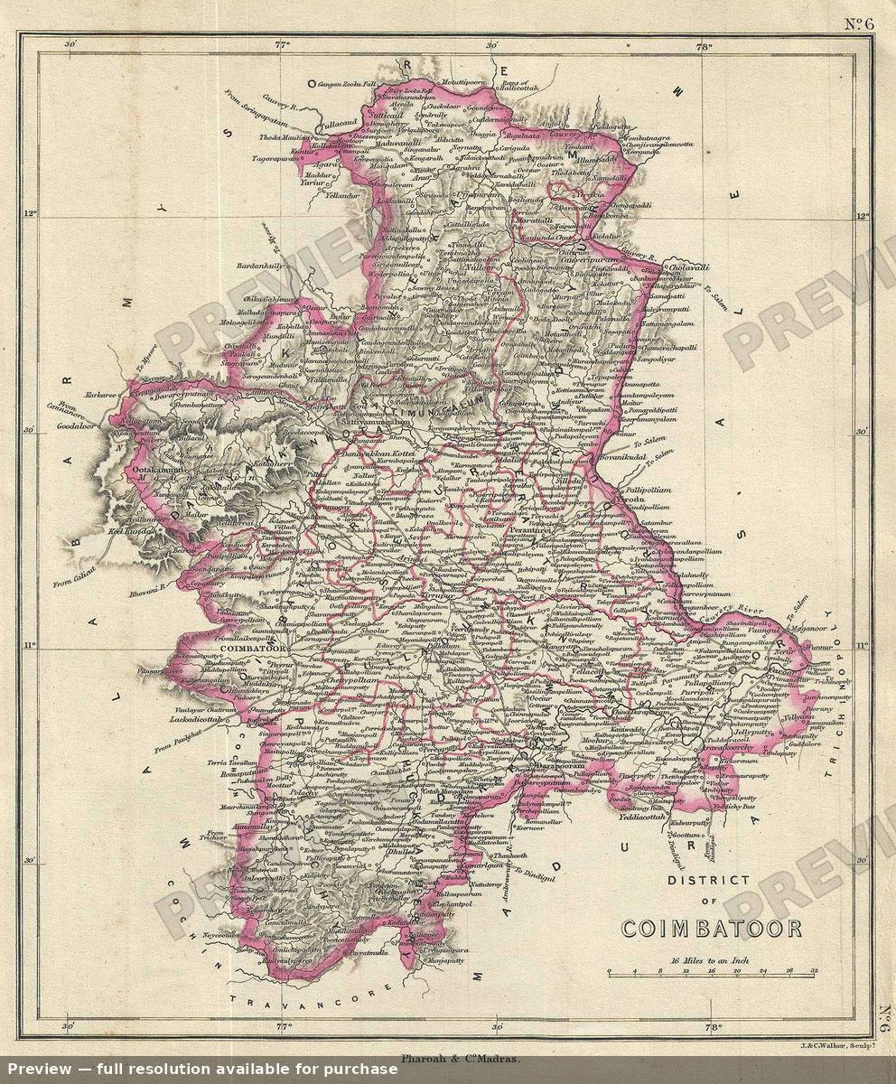 Antique map: District Coimbatoor, 1854