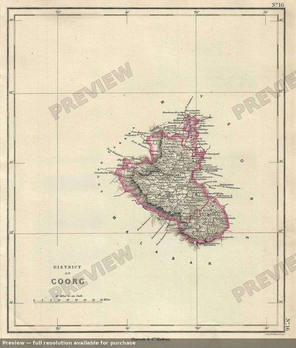 Antique map: District Coorg, 1854, 1854
