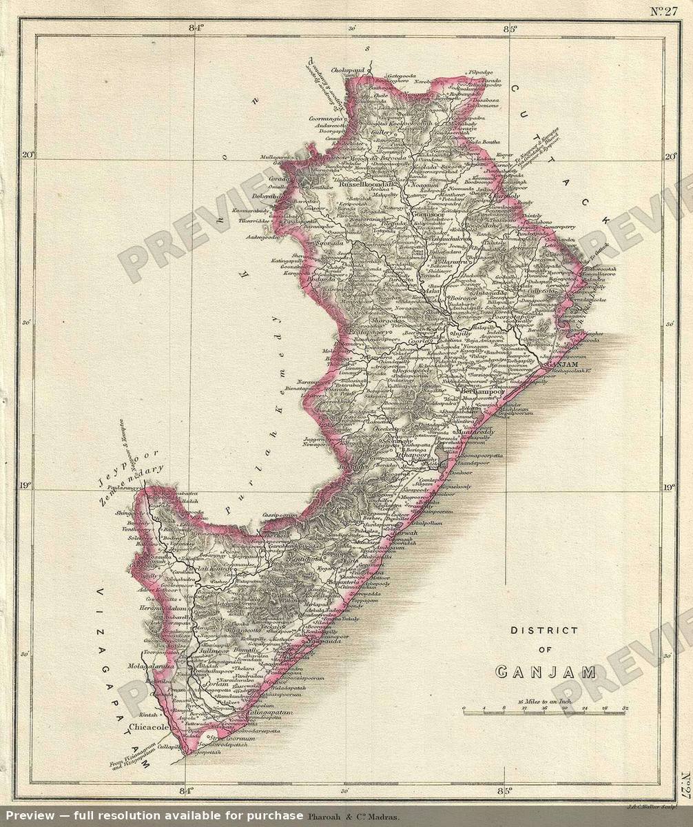 Antique map: District Ganjam, 1854, 1854