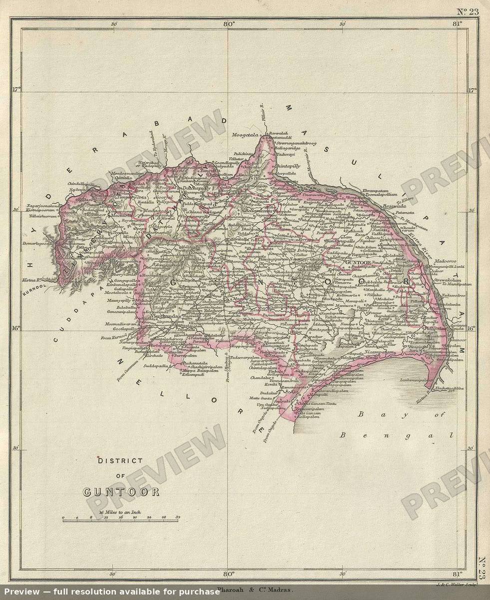 Antique map: District Guntoor, 1854, 1854
