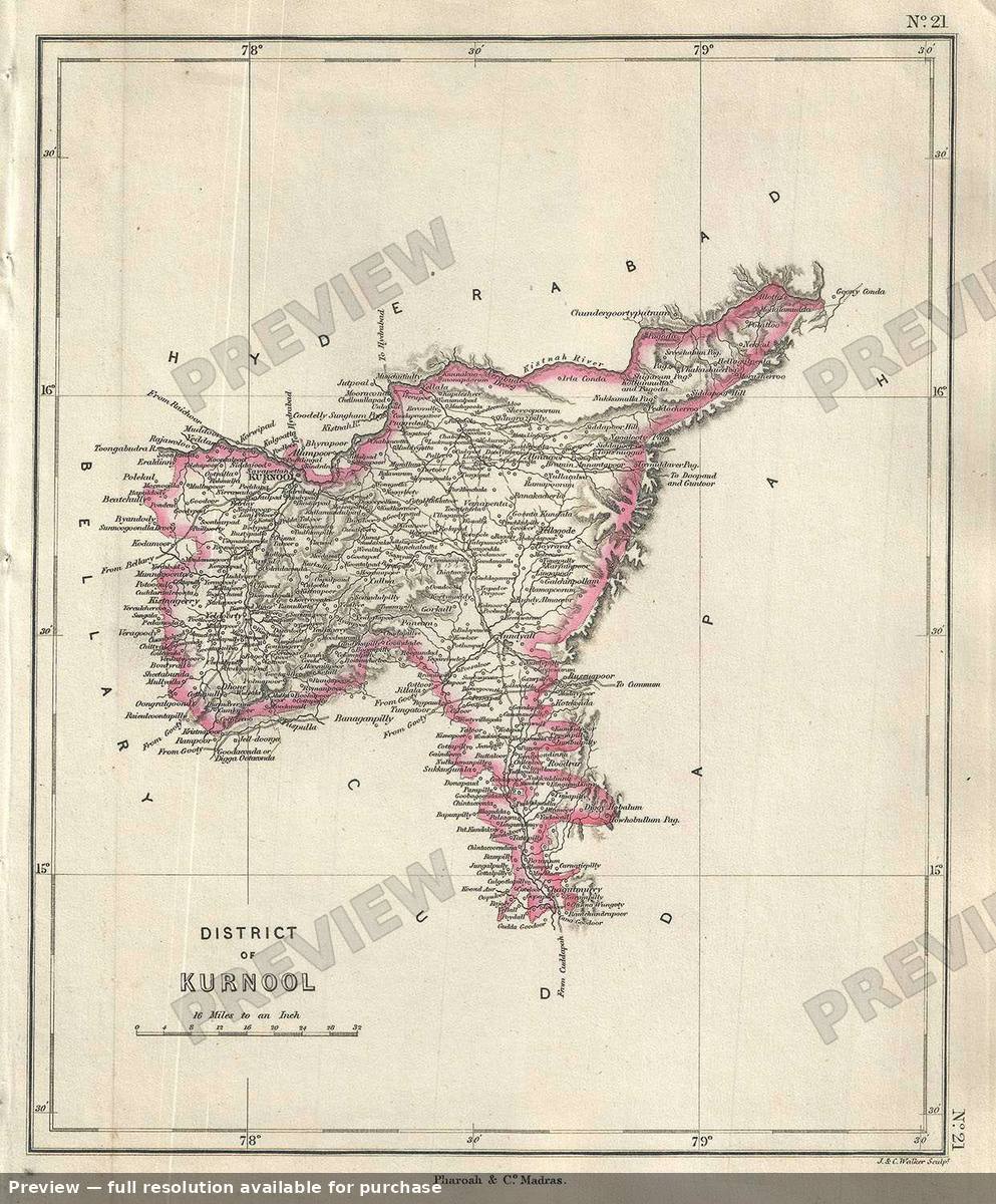 Antique map: District Kurnool, 1854