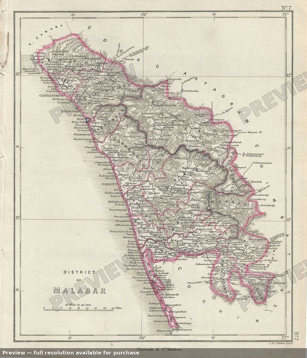 Antique map: District Malabar, 1854