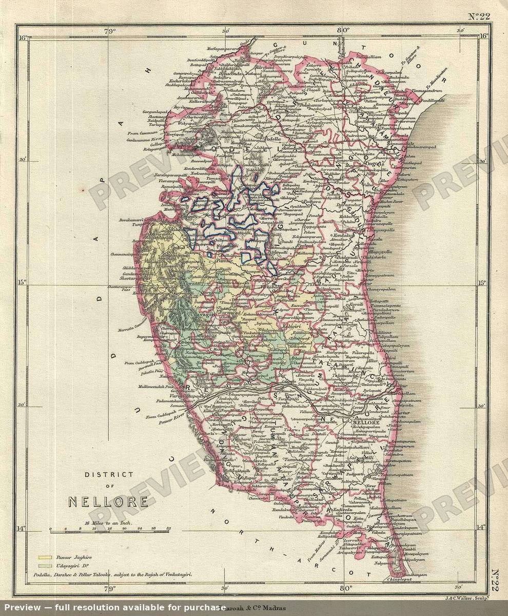 Antique map: District Nellore, 1854