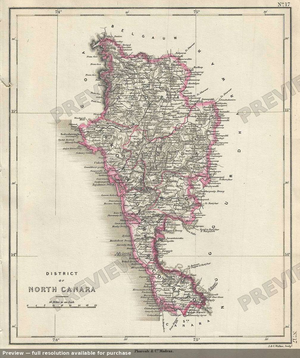 Antique map: District North Canara, 1854
