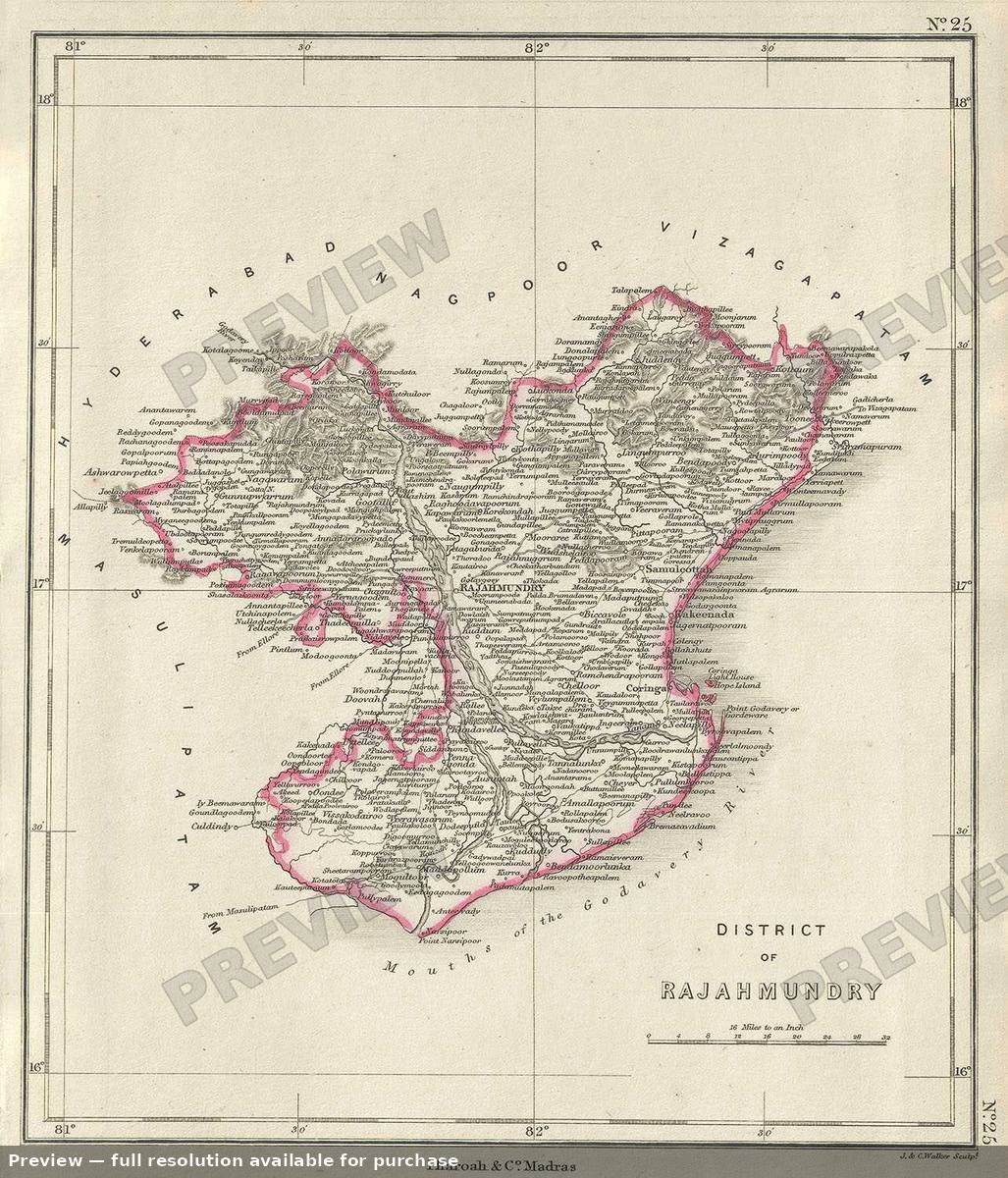 Antique map: District Rajahmundry, 1854
