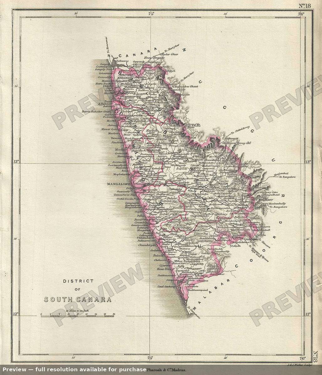 Antique map: District South Canara, 1854