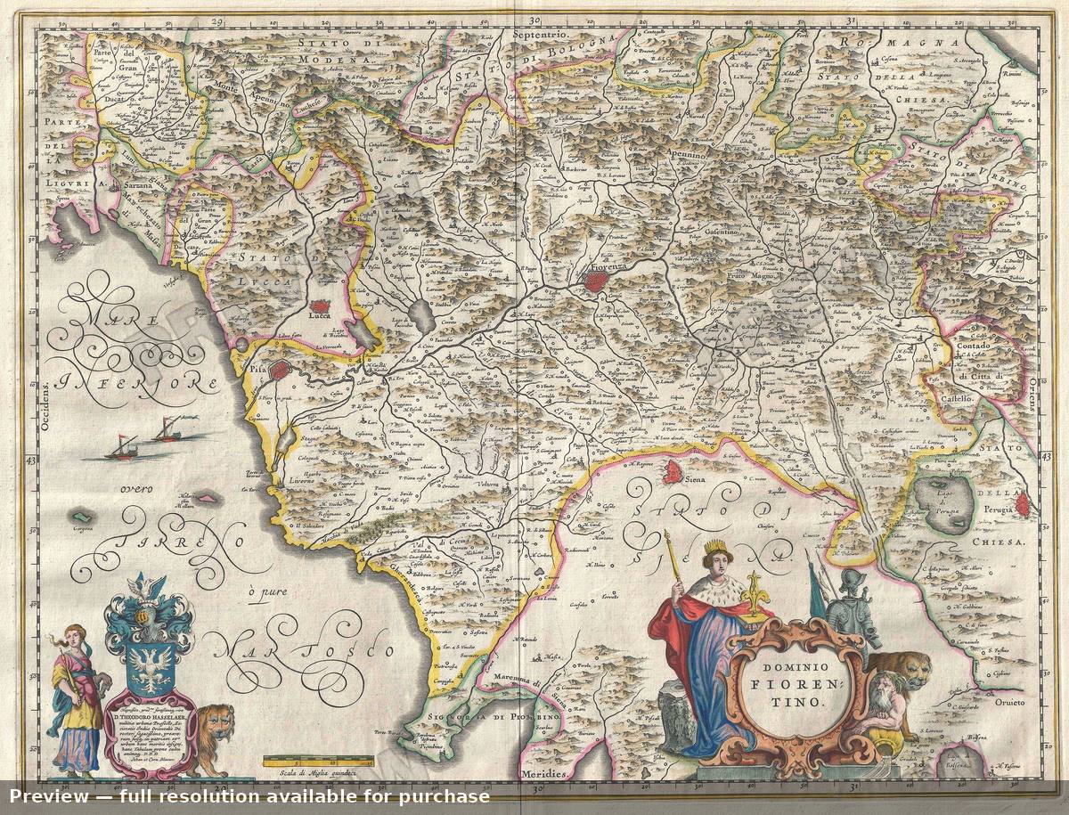 Antique map: Dominio Fiorentino, 1646