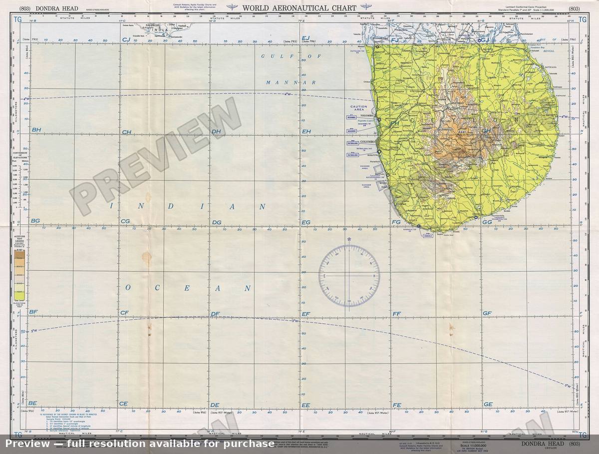 Antique map: Dondra Head, 1953
