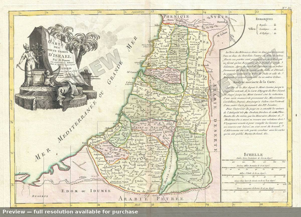 Antique map: Douze Tribus D Israelbonne, 1783, 1783