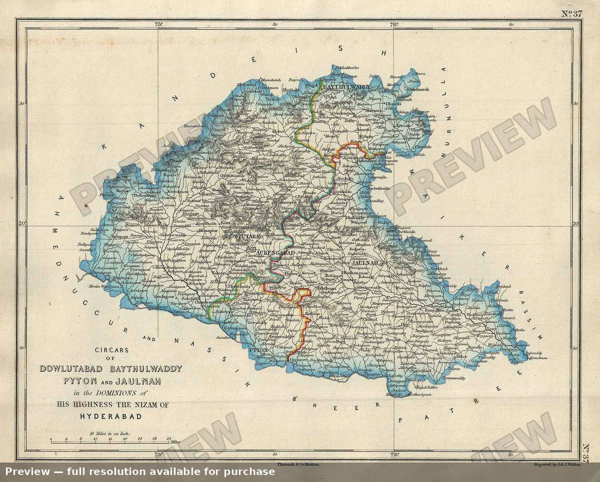 Antique map: Dowlutabad Baythulwaddy, 1854