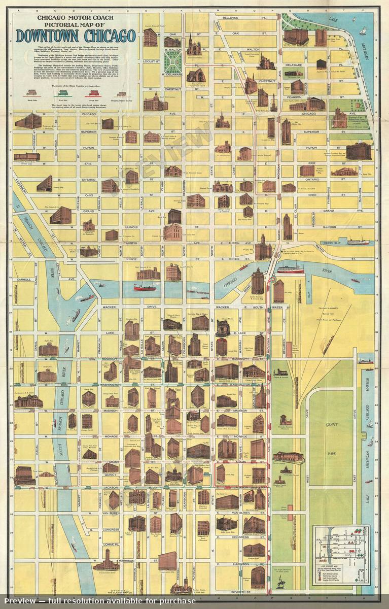 Antique map: Downtown Chicago, 1940