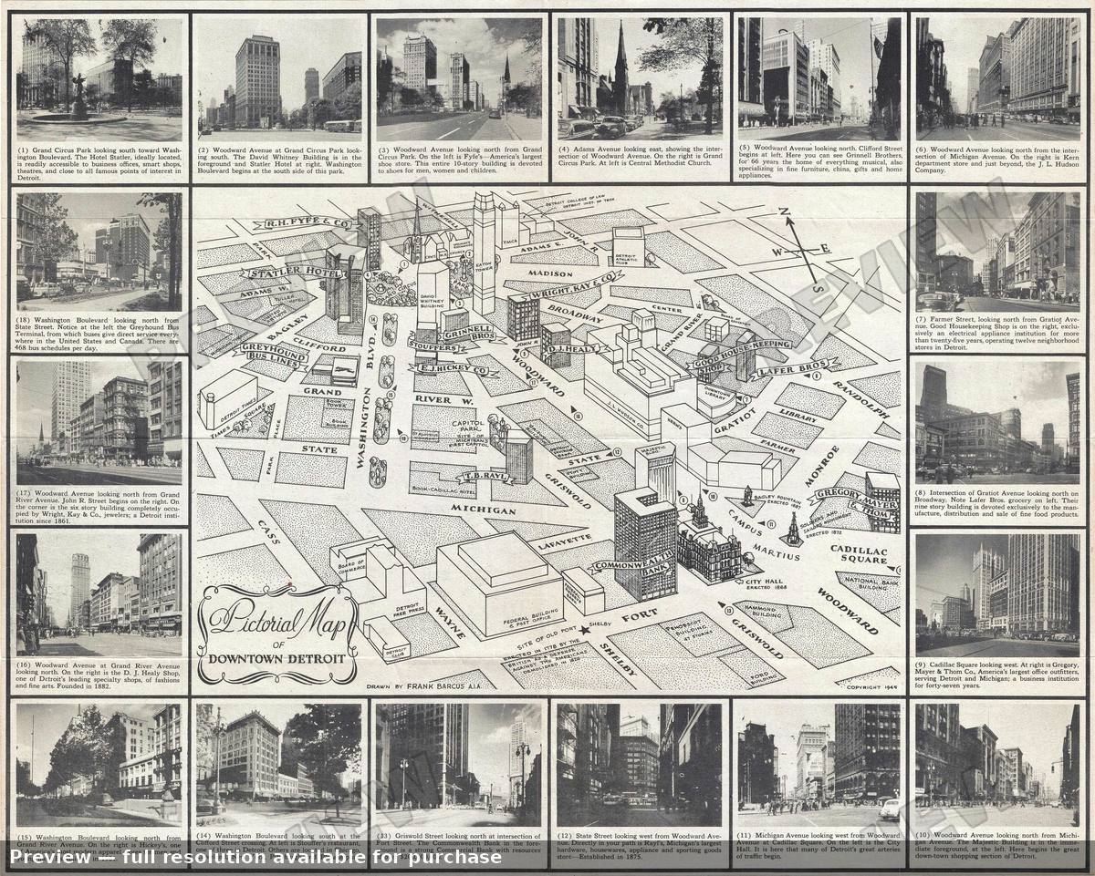 Antique map: Downtown Detroit, 1945, 1945