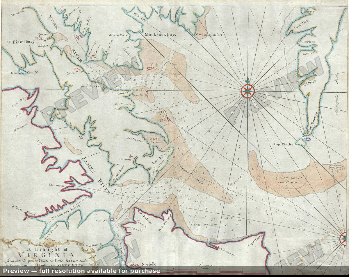 Antique map: Draughtof Virginia, 1751, 1751