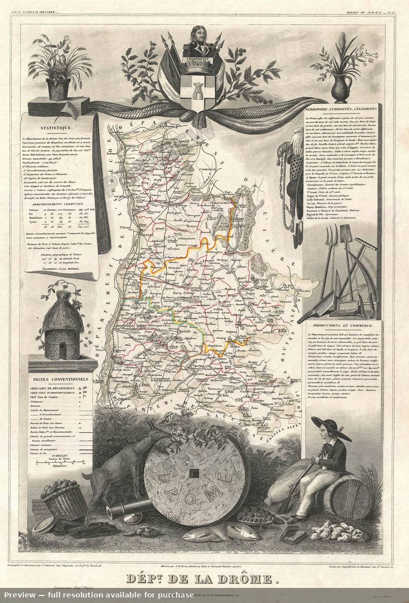 Antique map: Drome, 1852