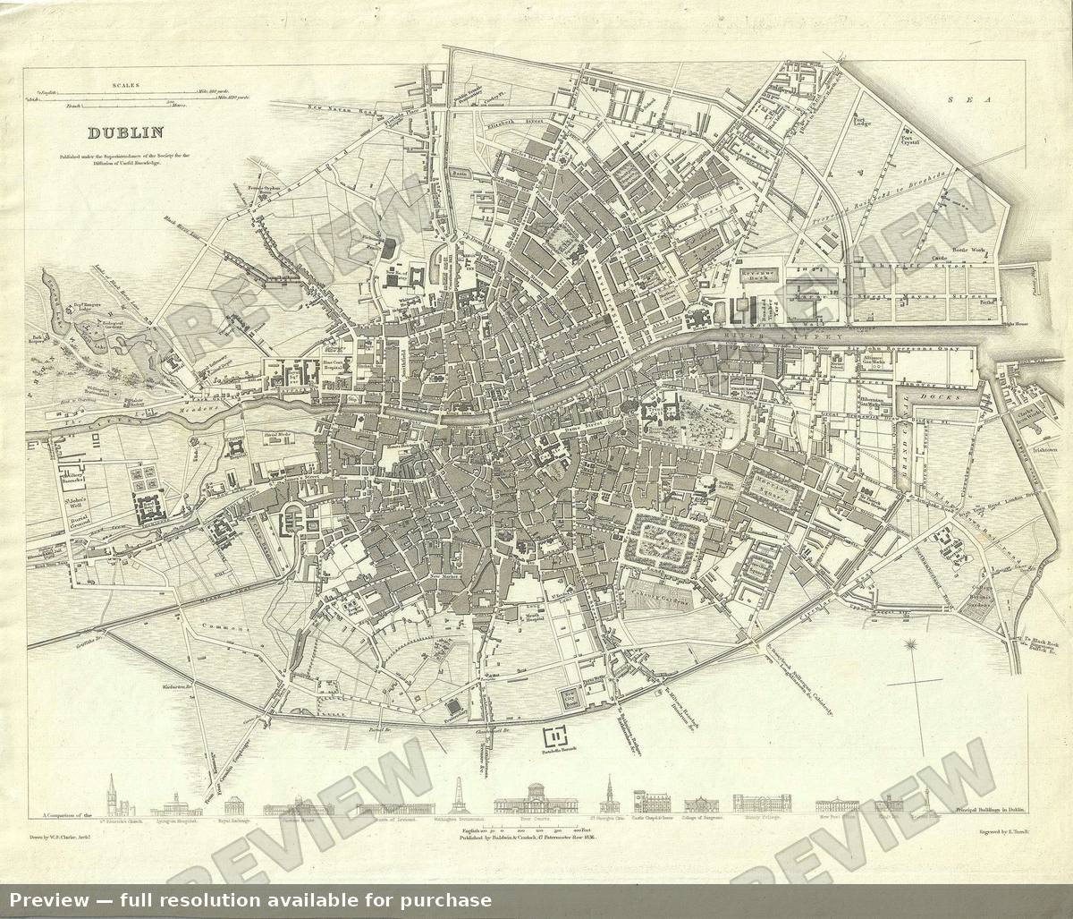 Antique map: Dublin, 1836