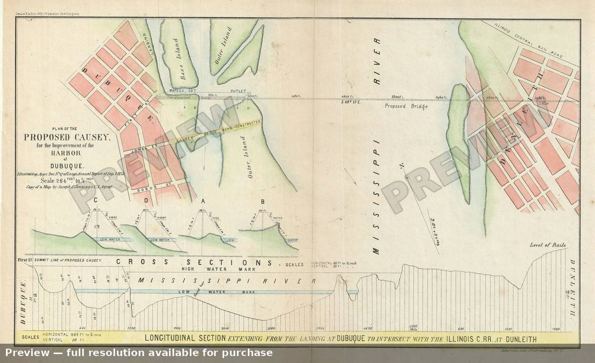 Antique map: Dubuque Harbor, 1855