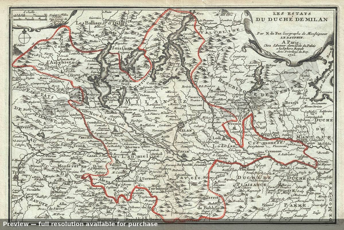 Antique map: Duche De Milan, 1701