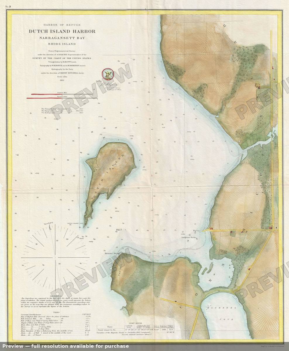 Antique map: Dutch Island Narragansett, 1862, 1862