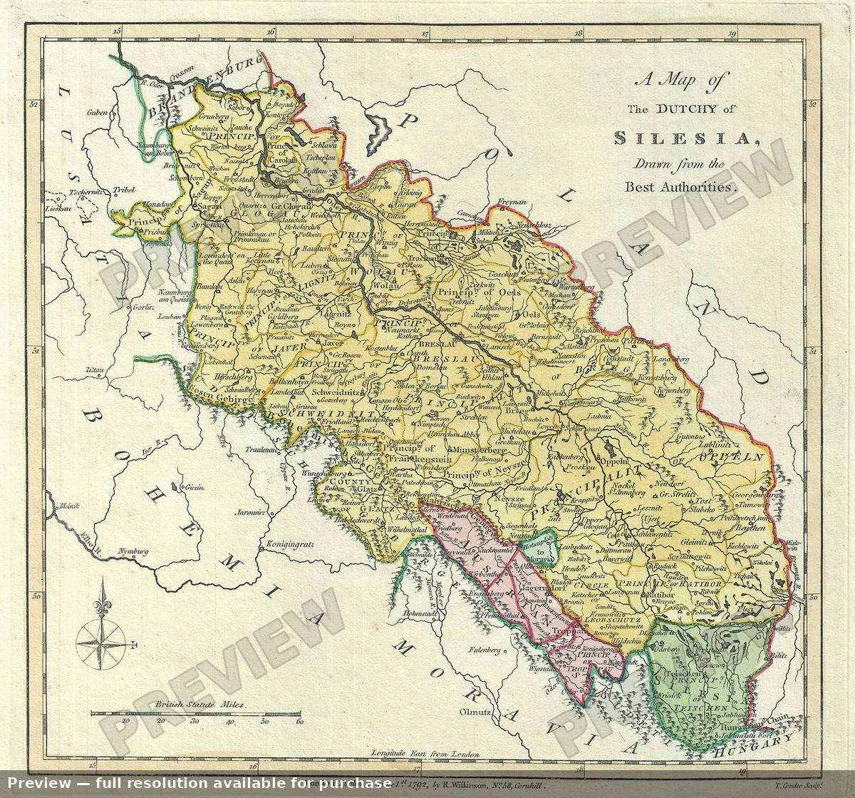 Antique map: Dutchy Silesia, 1792