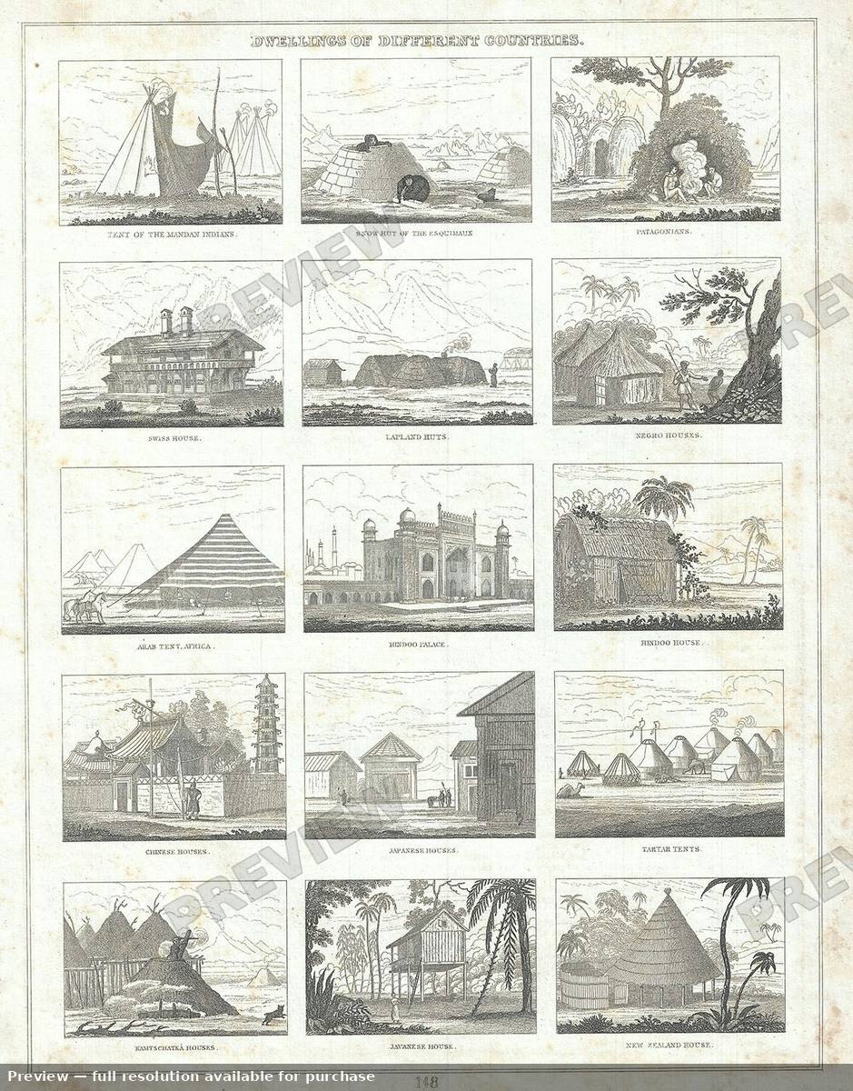 Antique map: Dwellings, 1836, 1836