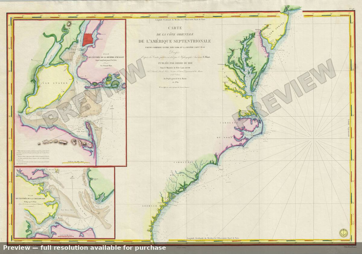 Antique map: East Coast, 1834