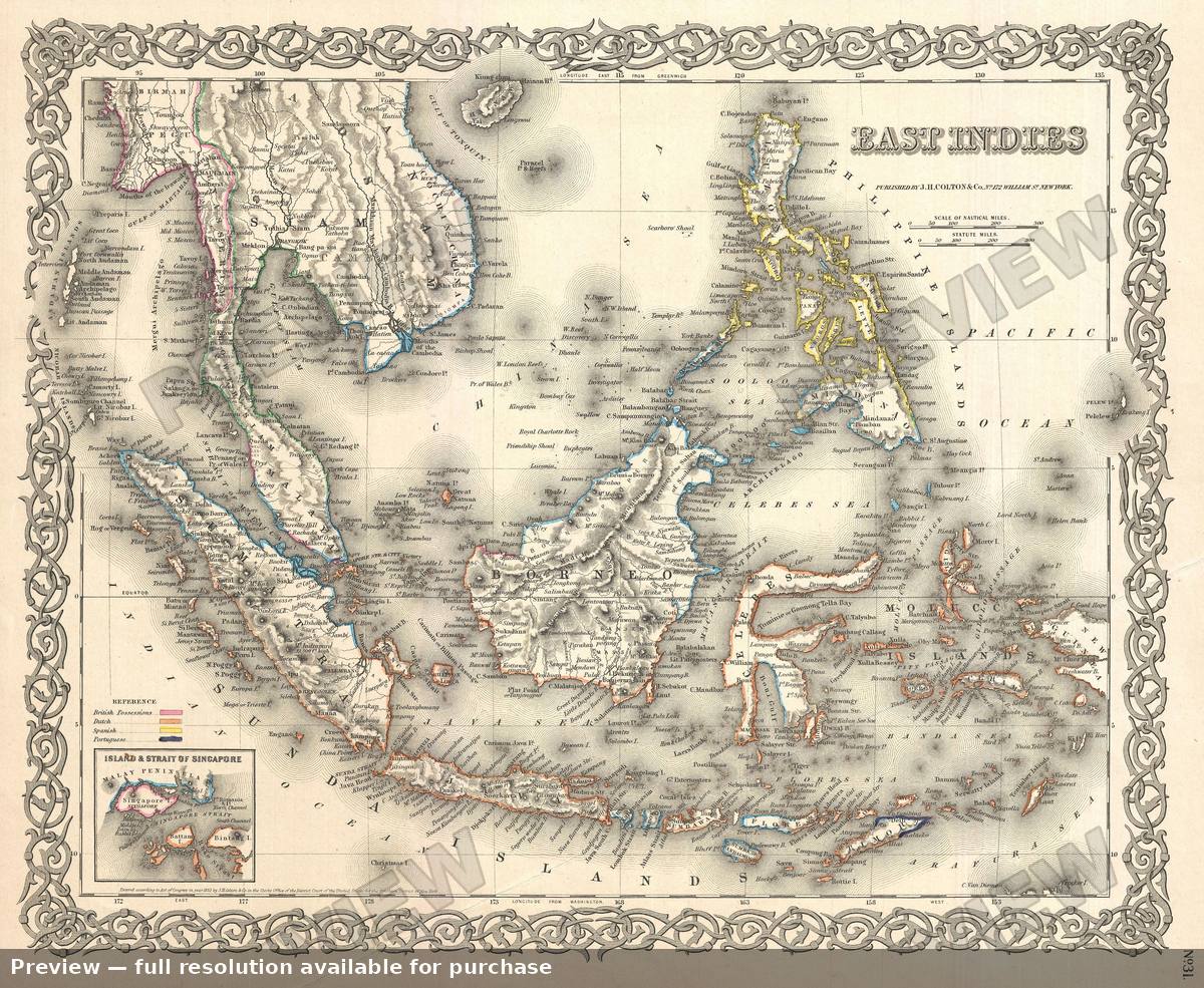 Antique map: East Indies, 1855