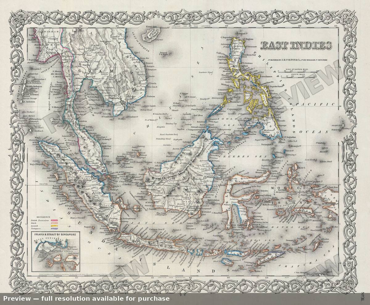 Antique map: East Indies, 1856