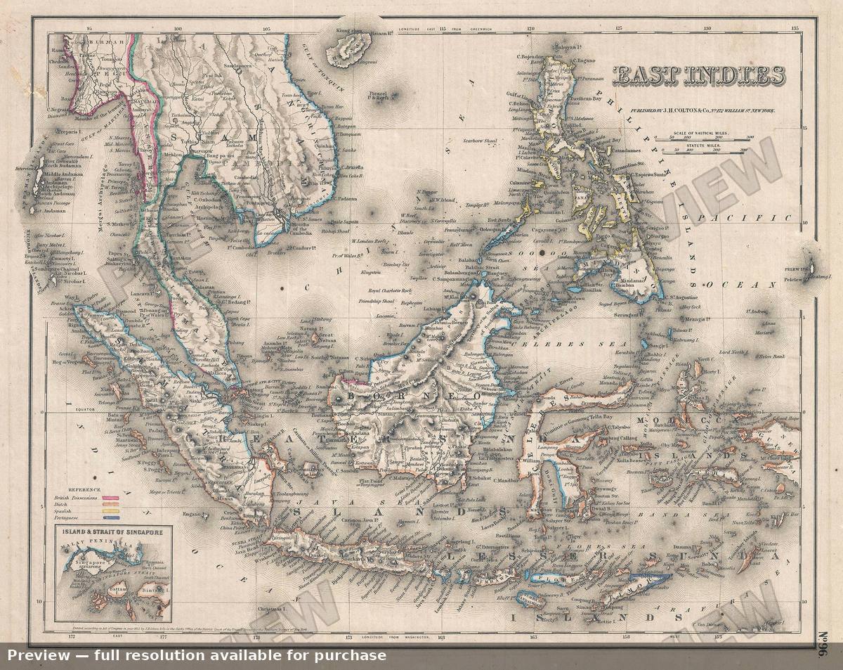 Antique map: East Indies, 1857