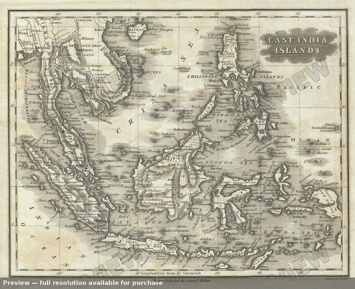 Antique map: East Indies, 1828